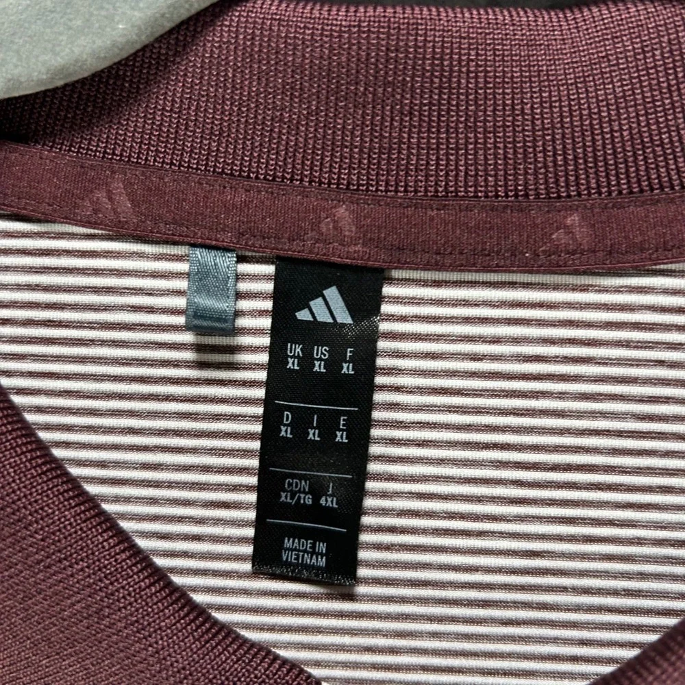 Adidas Polo Shirt Mens XL Maroon Striped Performance Golf Athleisure